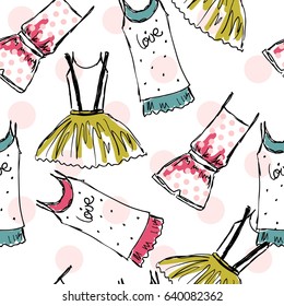 Hand draw seamless pattern with fashion clothes