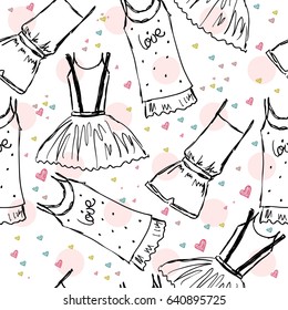 Hand draw seamless pattern with fashion clothes