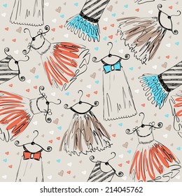 Hand draw seamless pattern with fashionable dresses