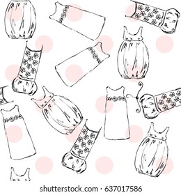 Hand draw seamless pattern with fashionable dresses