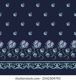 Hand draw of seamless pattern floral dotted mandala painting on dard indigo blue. Designed for background, textile prints, garment textures, wallpaper, and other prints