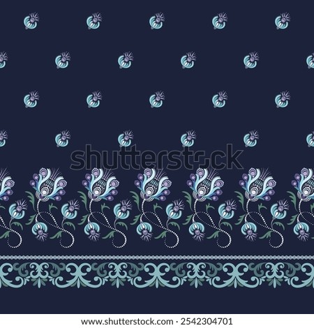 Hand draw of seamless pattern floral dotted mandala painting on dard indigo blue. Designed for background, textile prints, garment textures, wallpaper, and other prints