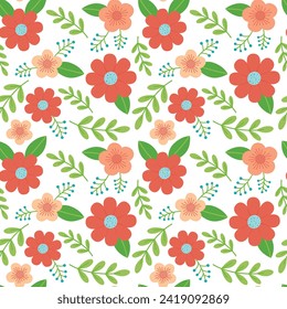 Hand draw seamless pattern with flowers and plants. Vector illustration