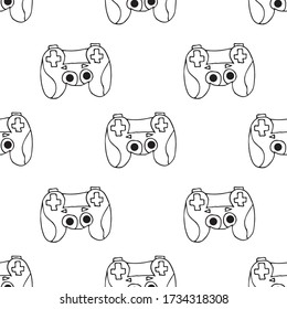 Hand draw seamless pattern of game controller on isolated background