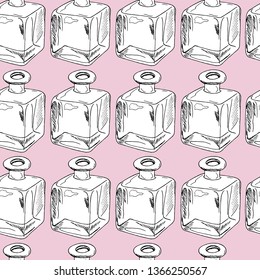 Hand draw seamless pattern. Glass bottles. Vector illustration.