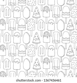 Hand draw seamless pattern. Ice cream. Vector illustration.