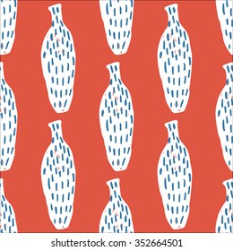 Hand draw seamless pattern with jugs and vases
