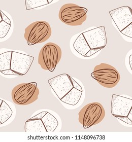 Hand draw seamless pattern with marzipan and almond 