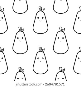 hand draw seamless pattern of pear fruit characters on white background