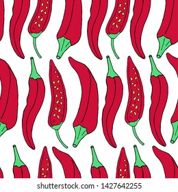 Hand draw seamless pattern of red pepper. Vector illustration.