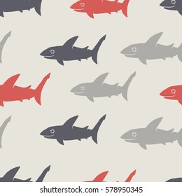 Hand draw seamless pattern of shark. Can be used for fabric design,paper,textile,background.  Vector.