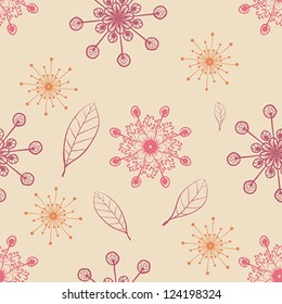 hand draw  seamless pattern with snow flakes and leafs
