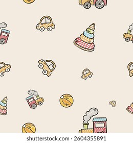 Hand draw seamless toys pattern.