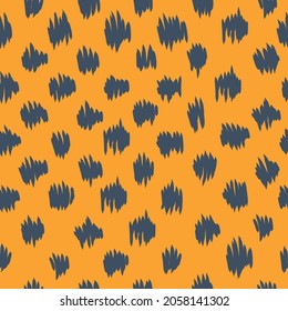 Dibujar a mano un patrón vectorial sin fisuras. manchas curtidas sobre fondo amarillo. Textura para niños de tela, textiles, prendas de vestir, papel para envolver, papel pintado. Ilustración vectorial en colores pastel y retro.