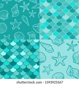 Hand draw Seashels patterns. Vector design