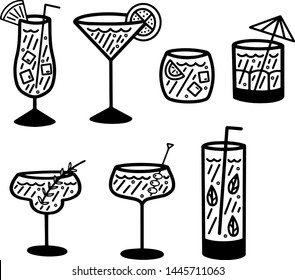 hand draw see of 7 cocktail design illustration