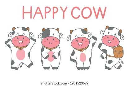 Dibujo manual conjunto linda vaca