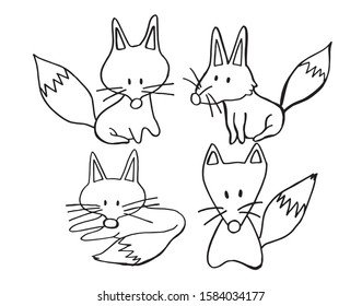Hand draw set of cute fox cartoon vector