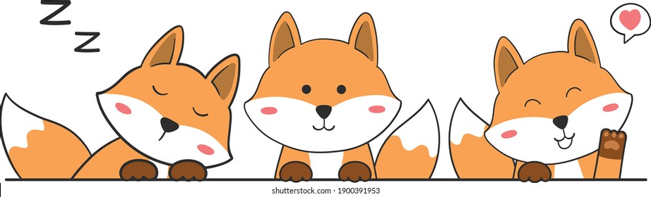 Hand draw set of cute fox