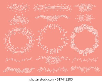 Hand Draw Set of Floral Border