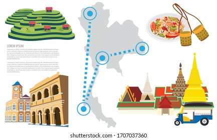 Hand Draw set of place in Thailand.