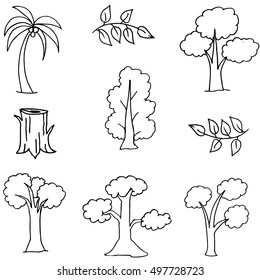 Hand draw set of tree doodles vector illustration