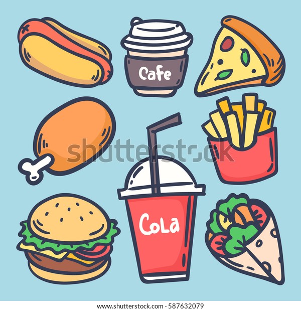 Hand Draw Set Various Fast Food Stock Vector Royalty Free 587632079