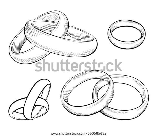 Hand draw set of vector ring illustration wedding.