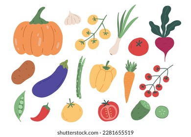 Hand draw set of vegetables. healthy ingredients collection.