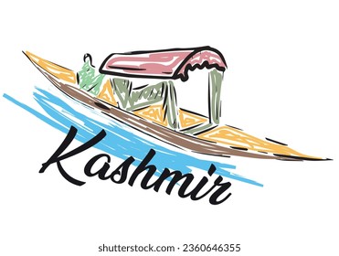 Hand draw The shikara is a type of wooden boat found on Dal Lake and other water bodies of Srinagar in Jammu and Kashmir 