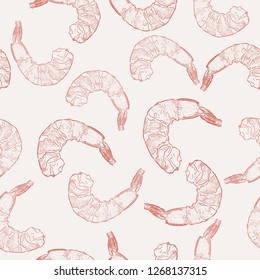 Hand draw of shrimp, seamless pattern vector.