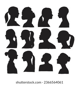 hand draw silhouette head women icon vector illustration