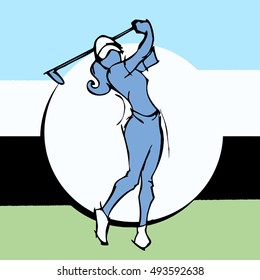 Hand Draw Silhouette Woman Golf Player: เวกเตอร์สต็อก (ปลอดค่าลิขสิทธิ์