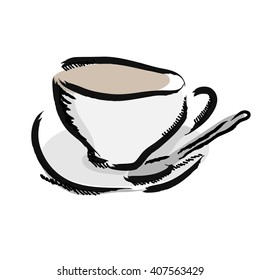 Hand draw simple sketch cup of coffee vector illustration. Can be use for poster, wallpaper, background, banner and label.