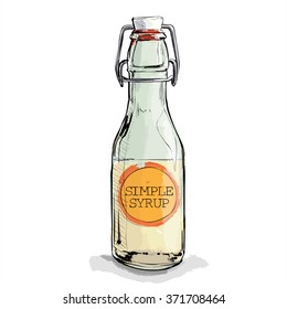 Hand draw of simple syrup bottle. Vector illustration.