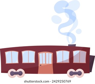 Hand draw single train isolated on white. Vector illustration in retro style.Travelling on train. Old train. Railroad transport. Flat syle.Tourism.Children train toy.Red and blue colors.