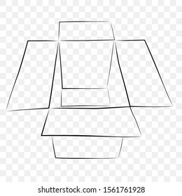 Hand Draw Skecth Vector Mockup Black outline cardboard, at transparent effect background
