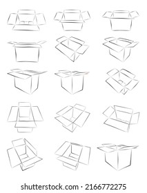 Hand Draw Skecth Vector Set 15 Mock up cardboard, isolated on white

