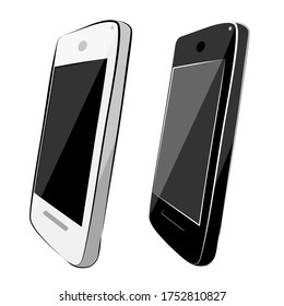 Hand Draw Sketch 2 Flat Color Shining Vector White and Black Smartphone
