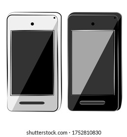 Handgezeichnete Skizze 2 Flaches, leuchtendes Vektorgrafik-Weißes und Schwarzes Smartphone
