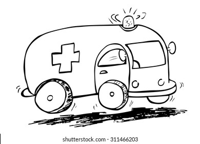 Hand draw sketch, ambulance
