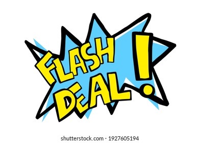 Hand Draw Sketch Announcement, Flash Sale, Blue and Yellow Isolated on White
