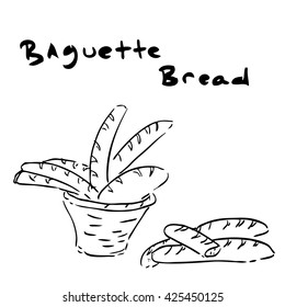 Hand Draw Sketch of Baquette Bread 
