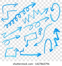 Hand draw sketch Blue Arrow with Crayon at transparent effect background
