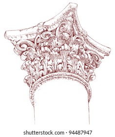 Hand draw sketch chapiter. Architectural element of a historic building in Prague. Vector illustration.