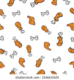 Hand Draw Sketch chicken leg, wing, thigh, Bone, isolated on white
