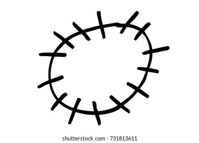 Hand Draw Sketch of Circle Patch and Stitching Effect, isolated on white
