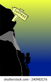Hand draw sketch, conceptual - Man - Climbing the Hill to success 