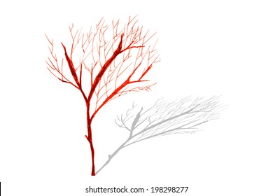 hand draw sketch, dead tree, with shadow, isolated on white 