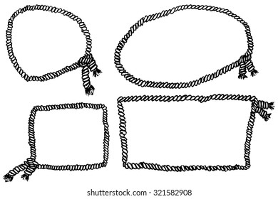 Hand Draw sketch of four frame from rope, isolated on white
